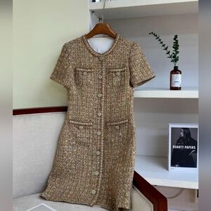 Elegant Tweed Short Sleeve Dress Size M